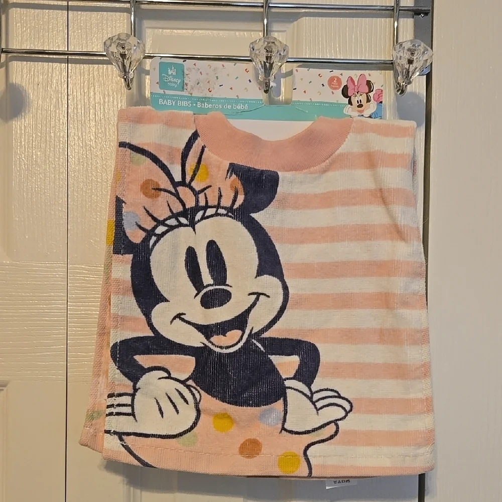 Disney Minnie Mouse Pink Striped Baby Bib